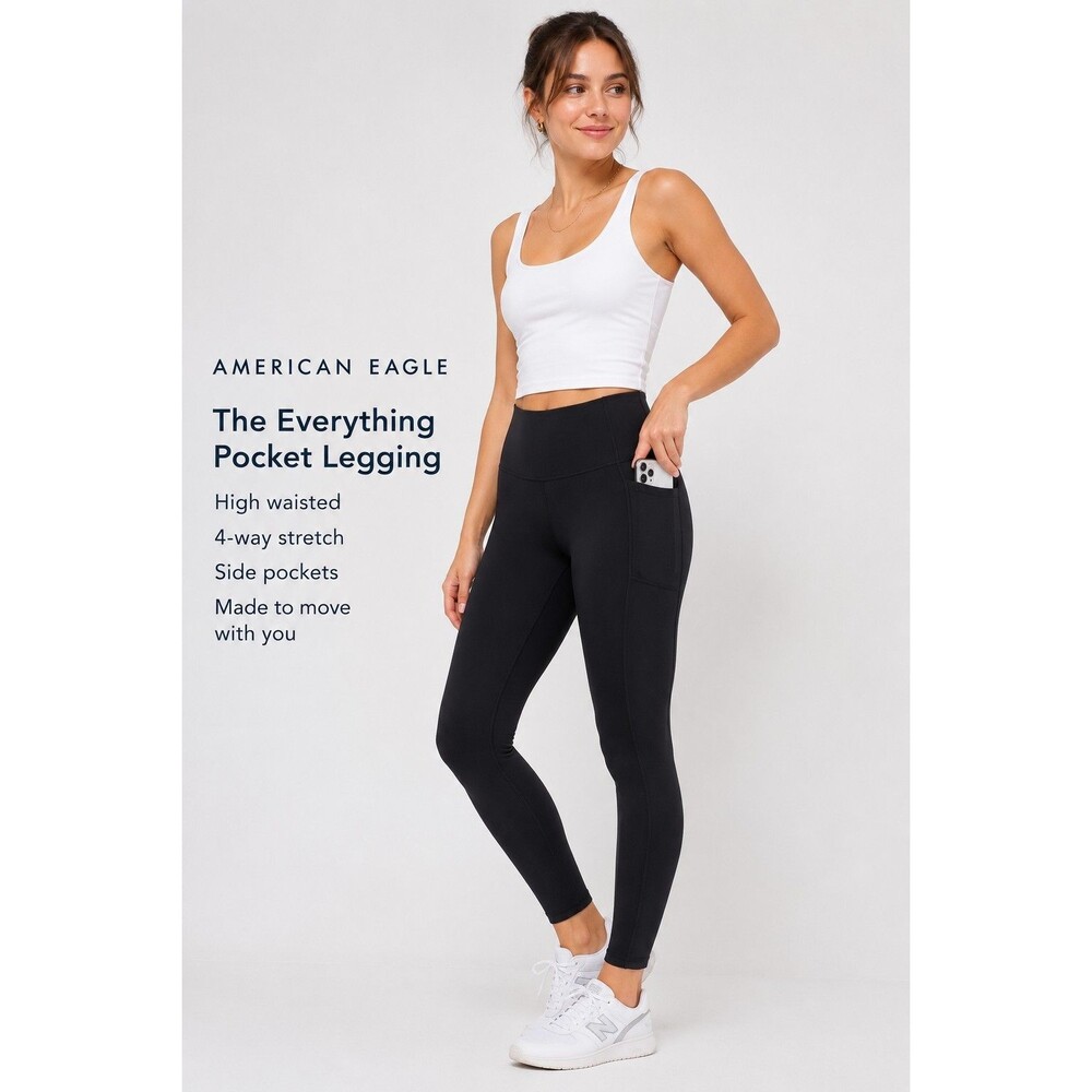 NWT American Eagle The Everything Pocket Legging Women’s Large Black Yoga Walk